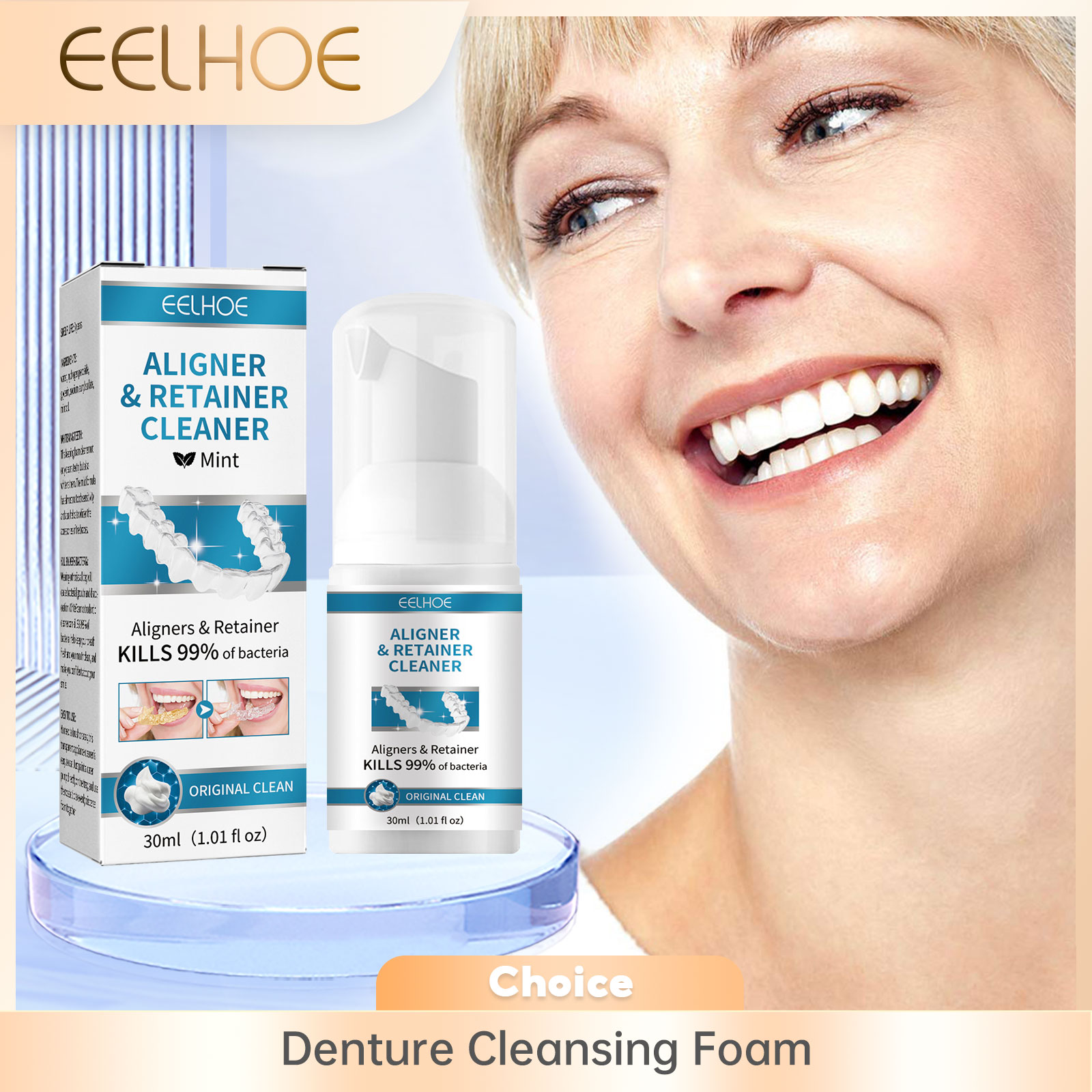 Teeth Whitening Foam - Penyelaras pembersih gigi palsu, busa pembersih
